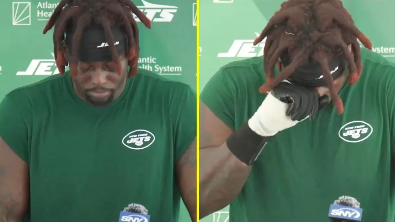 Emotional New York Jets star fights back tears as he recalls difficult journey from homelessness to the NFL...