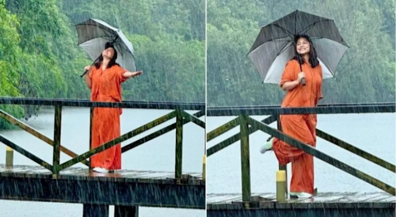 Cancer fighter Hina Khan catches joy and solace in heavy rain