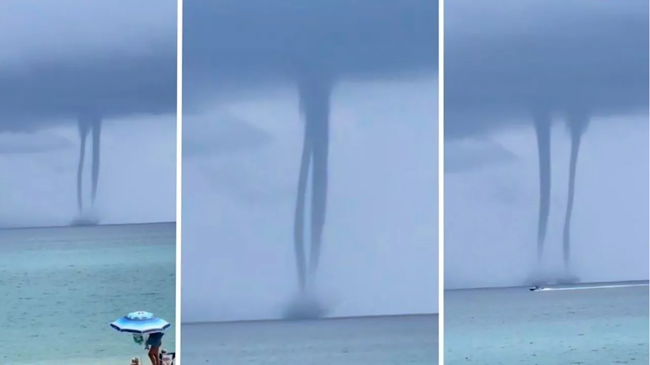 Coastal Tango: Waterspouts caught on camera twirling in tandem over Palm Beach coast