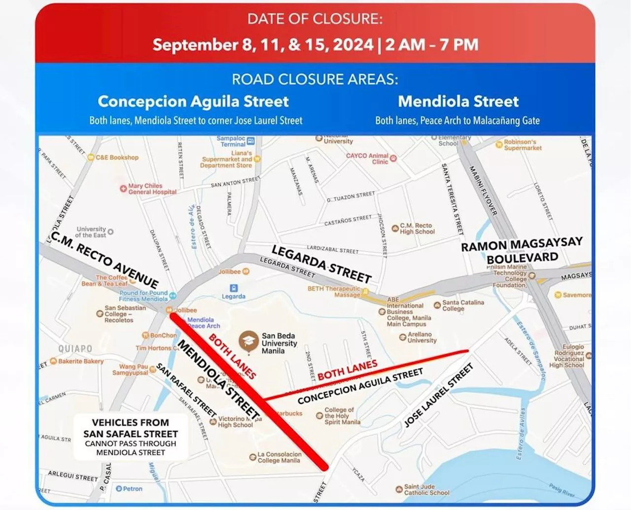 Roads around Mendiola closed Sep. 8,11, 15 for 2024 Bar exams — Manila LGU