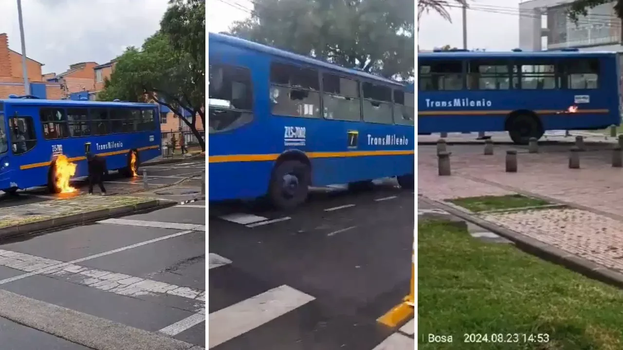  Encapuchados prendieron fuego a bus Sitp con el conductor adentro en Bogotá