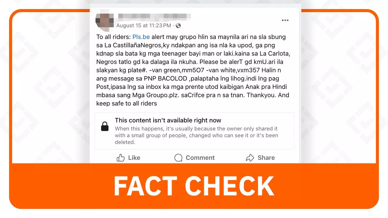 FACT CHECK: Post of kidnapping incident in La Carlota, Negros Occidental is fake