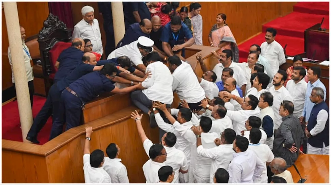 Chaos Erupts In Odisha Assembly As BJD MLAs Try To Climb Speakers Podium -WATCH