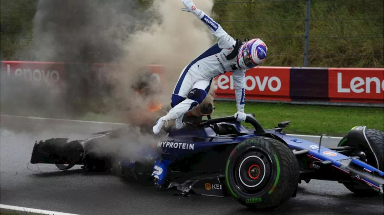 Scary scenes as rising F1 star Logan Sargeant jumps from burning car during Dutch GP practice