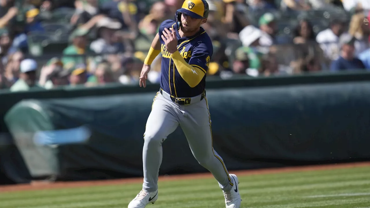 Bauers homers and scores 3 times to pace Brewers past Athletics 9-5