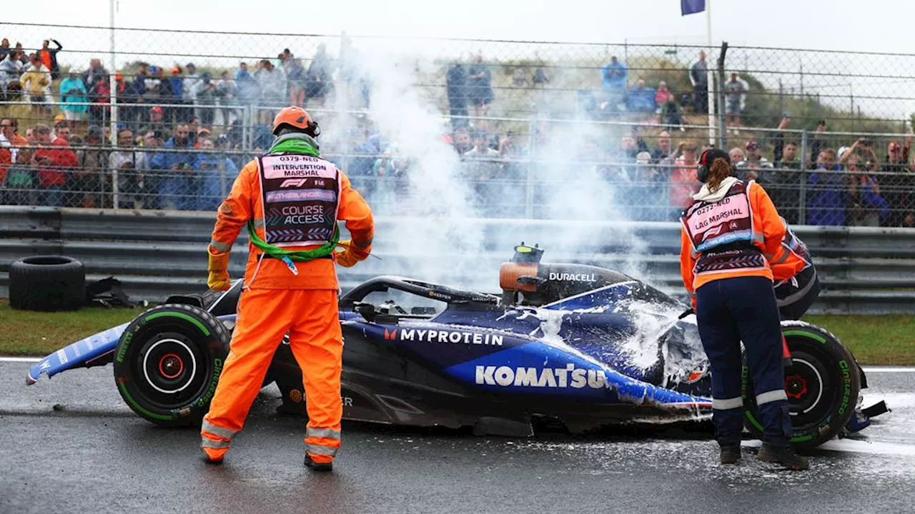 Harde crash Sargeant op natte baan Zandvoort, derde training ligt stil