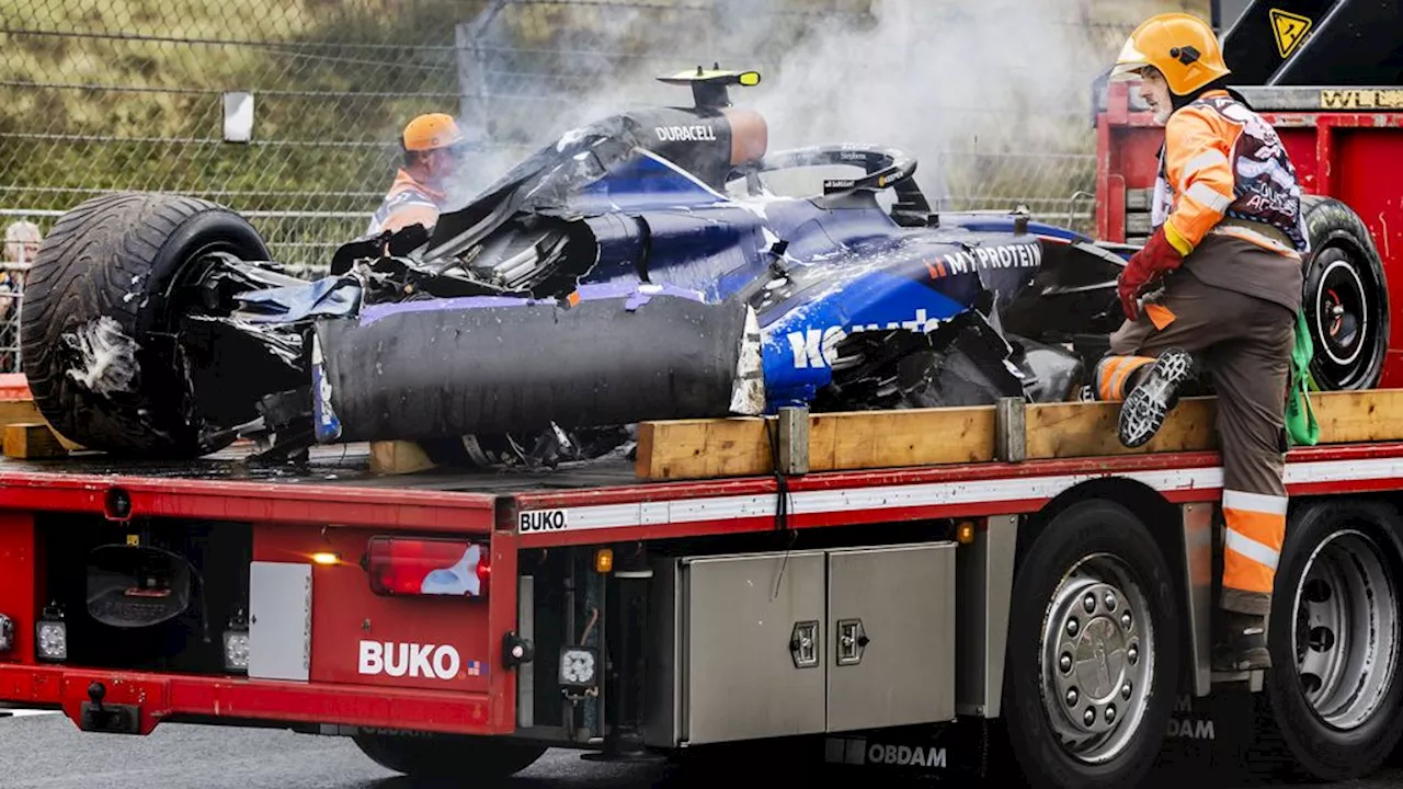 Harde crash Sargeant op natte baan Zandvoort, training valt grotendeels in het water