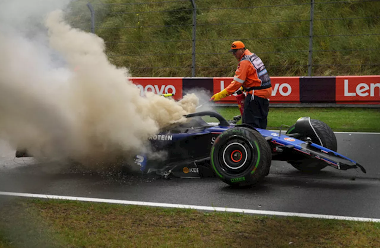 Williams driver Logan Sargeant jumps from burning car in Dutch GP final practice