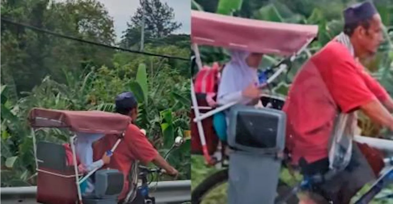 Sabahan father receives new motorbike after modifying bicycle with dustbins to transport daughter to school