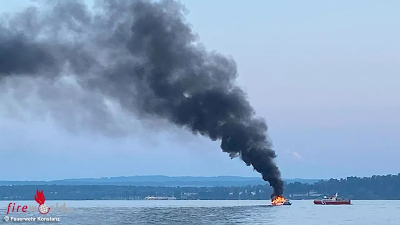 D: Brennendes Motorboot auf dem Bodensee zwischen Mainau und Uhldingen → rund 100 Kräfte im Einsatz