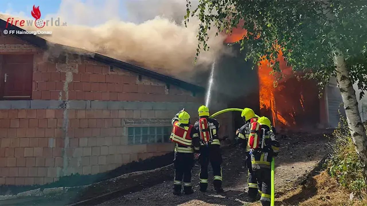 Nö: Scheunenbrand unter schweren Hitzebedingungen in Hainburg an der Donau