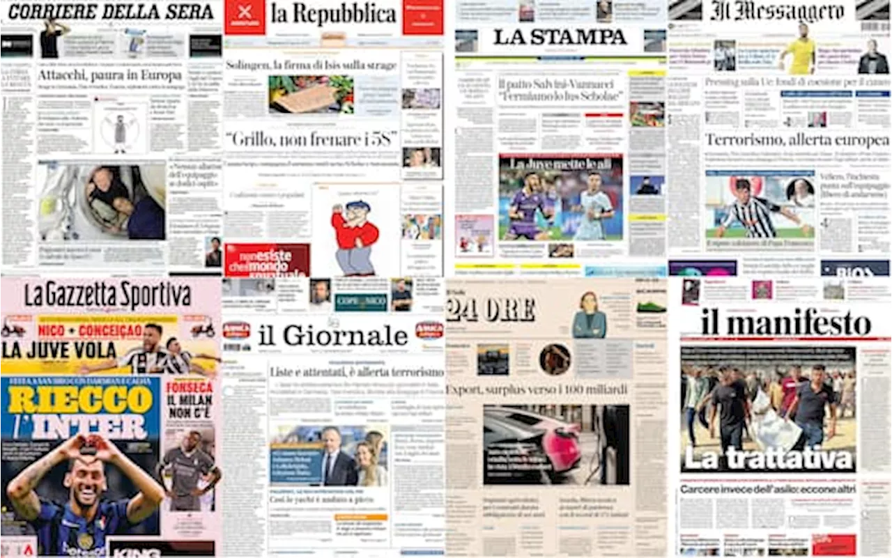 Le prime pagine dei quotidiani di oggi 25 agosto: la rassegna stampa di Sky TG24