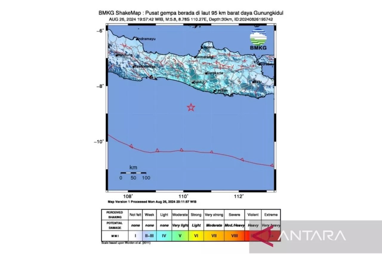 Gempa 5,8 magnitudo guncang Gunung Kidul Yogyakarta