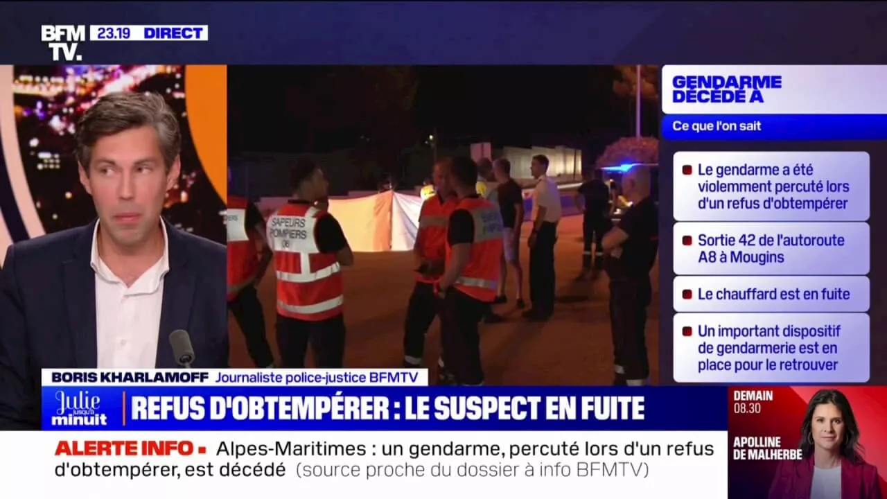 Alpes-Maritimes: un gendarme décède après un refus d'obtempérer, le conducteur en fuite