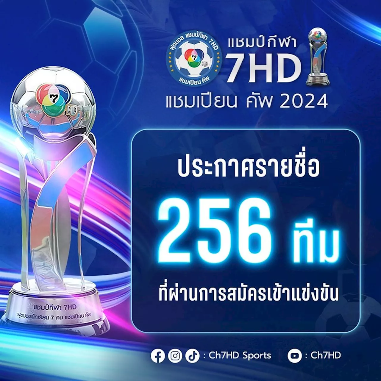 27 ส.ค.นี้! ลุ้นรายชื่อ 256 ทีม เข้าชิงชัย ศึกลูกหนังขาสั้น “แชมป์กีฬา 7HD แชมเปียน คัพ 2024”