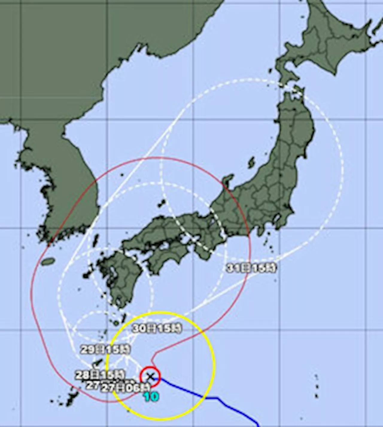 27日午前に愛知、岐阜、三重、静岡で線状降水帯の恐れ 台風10号