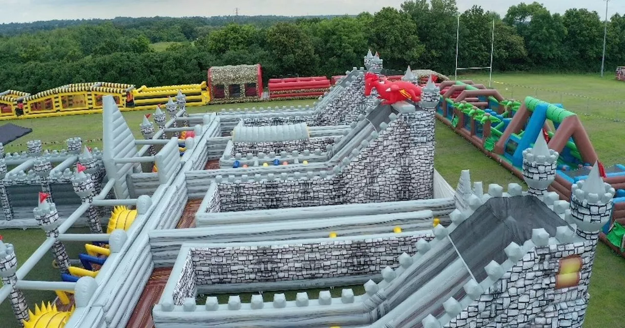 I took the kids to safari park with the UK's largest inflatable obstacle course