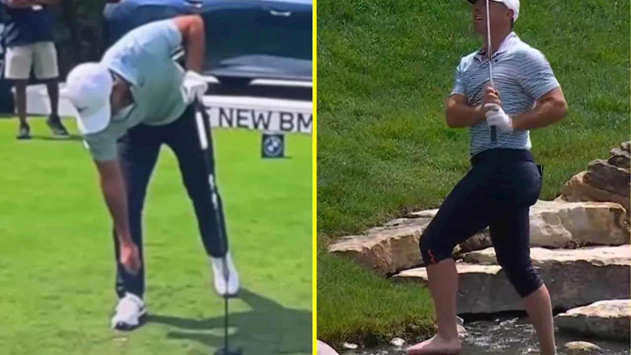 Rory McIlroy’s wild two-shot sequence sees him bizarrely snap driver before stripping down to enter water...