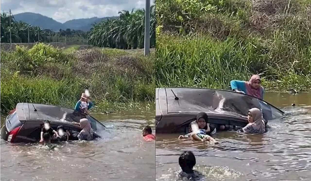 Family’s Car Plunges Into Drain To Dodge Monkeys – Heroic Rescue Caught On Camera!