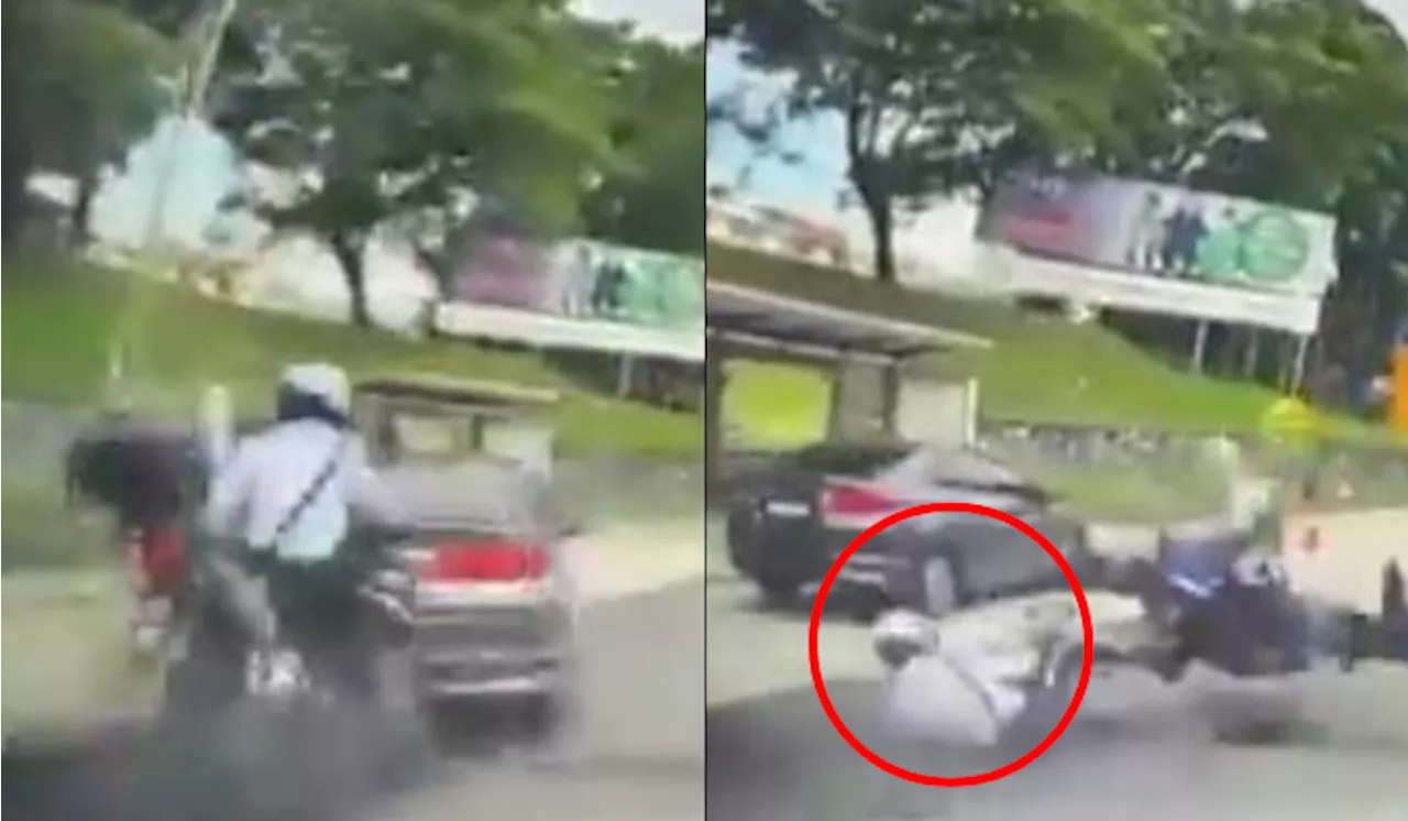 [Video] Gara-gara Kereta ‘Pancung’ Ke Lorong Kiri Secara Melulu, Polis Trafik Tersembam Atas Jalan Raya