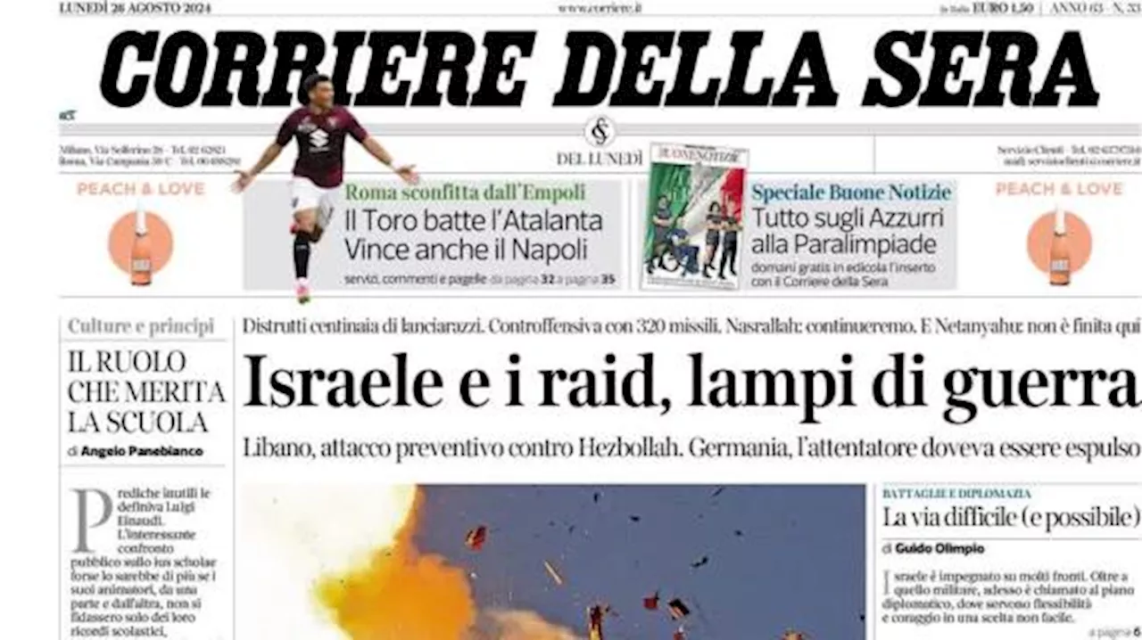 Il Corriere della Sera apre sui match di Serie A: 'Successo Toro, vince anche il Napoli'