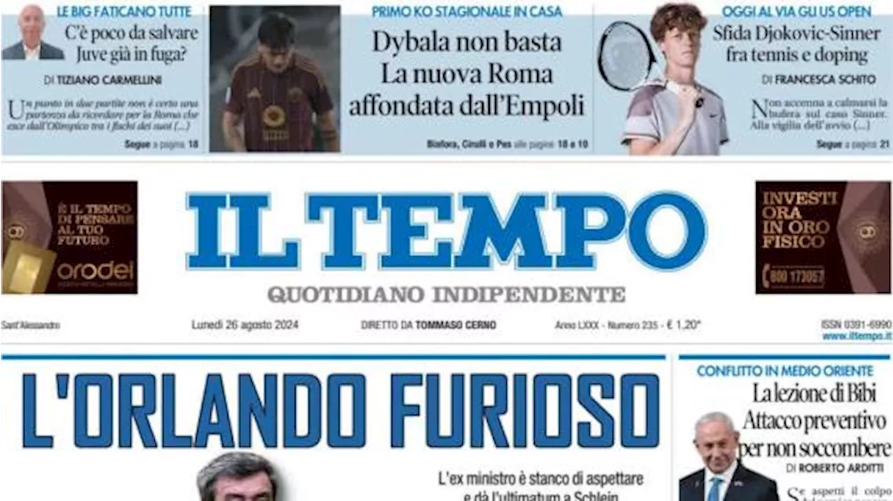 Il Tempo sul ko della Roma: 'Dybala non basta, giallorossi affondati dall'Empoli'