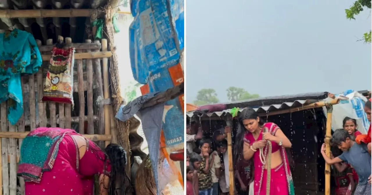 साड़ी पहनकर भाभी ने खोले बाल, गुलाबी आंचल उड़ाते की घर में एंट्री, हाथ में ऐसी चीज लेकर निकलीं बाहर!