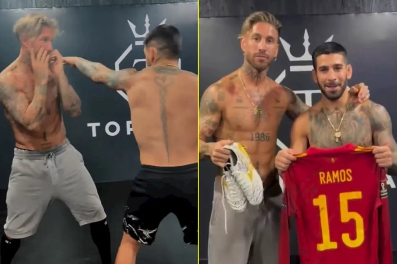 Real Madrid legend Sergio Ramos takes on surprise boxing training with UFC champion in new footage and...