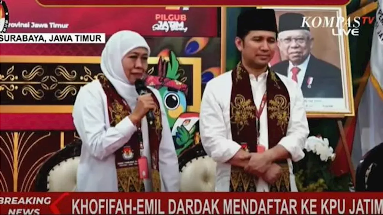 Khofifah-Emil Dardak Resmi Daftarkan Diri di KPUD Jadi Pasangan di Pilgub Jatim