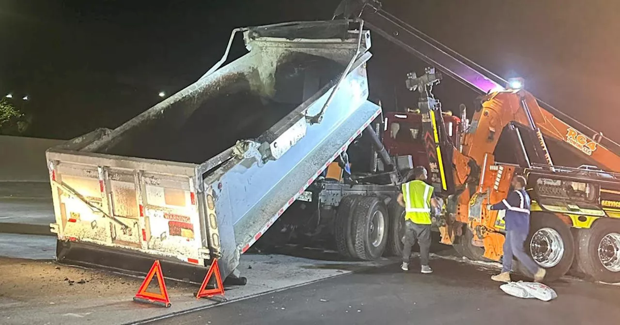 Northbound Highway 680 lanes closed in Pleasanton after big rig hits overhead sign