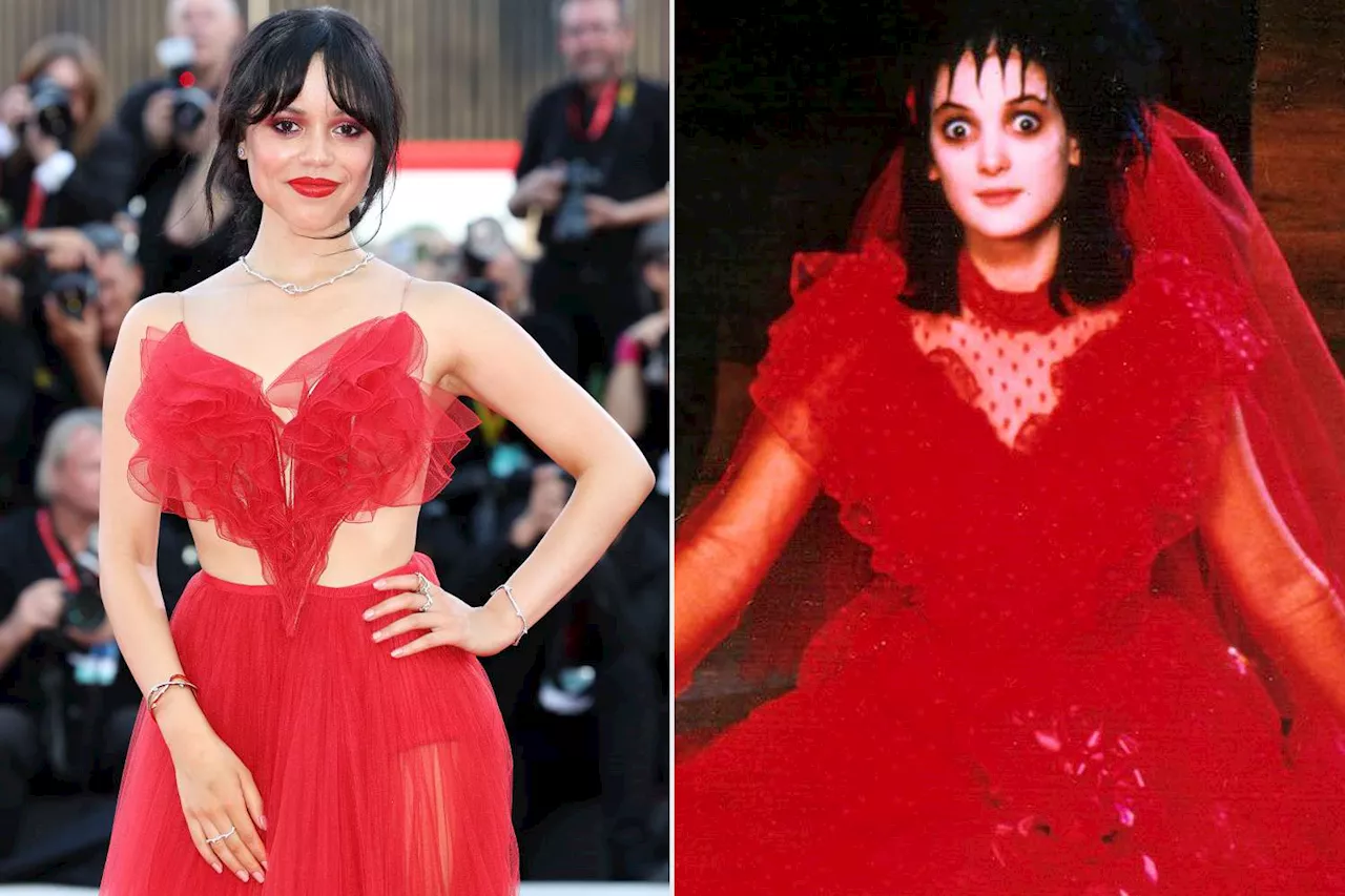 Jenna Ortega Channels Winona Ryder's Red Lydia Deetz Wedding Dress at Beetlejuice Beetlejuice Venice Premiere