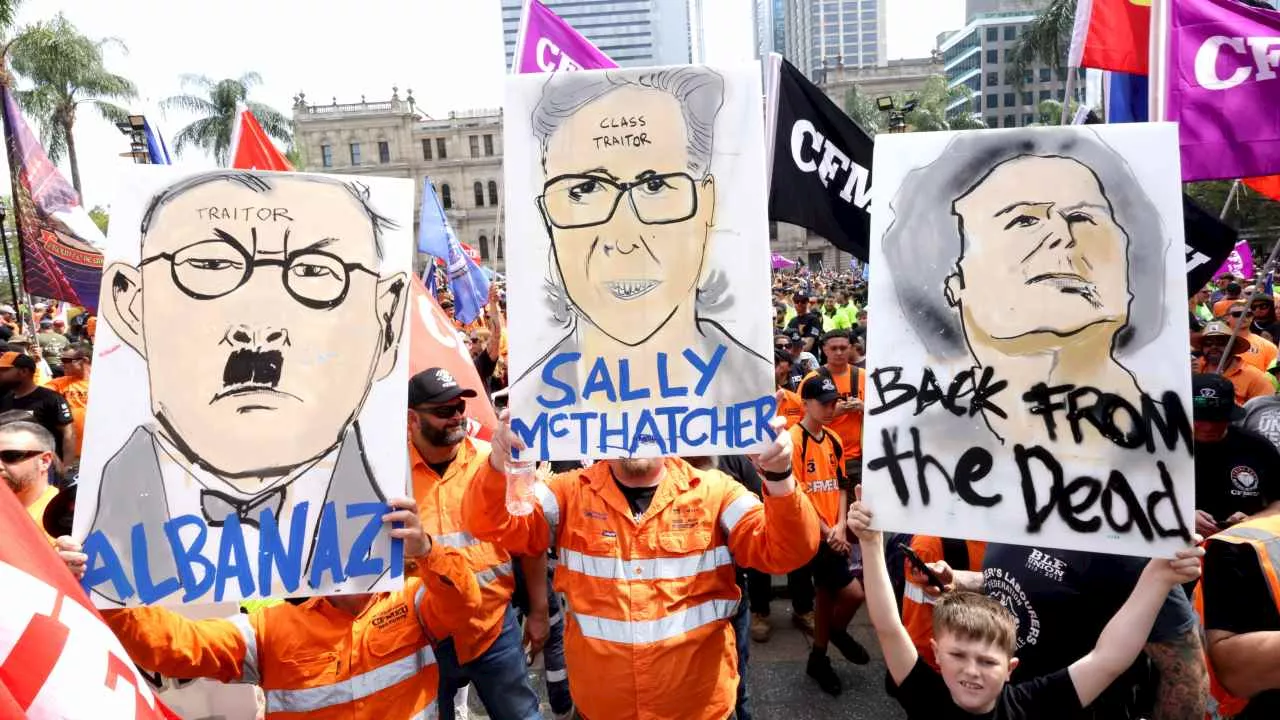 Jewish politician slams CFMEU over ‘Albanazi’ Hitler poster at protest rally