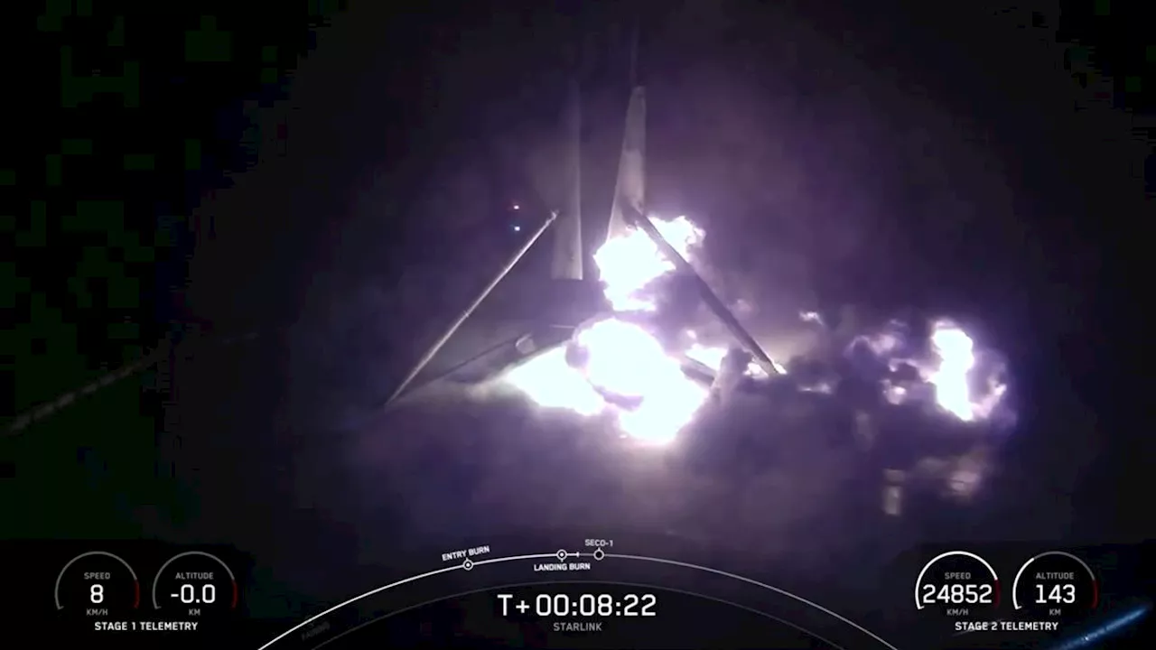 SpaceX rocket catches fire, falls over while landing at sea after record-breaking Starlink launch (video)