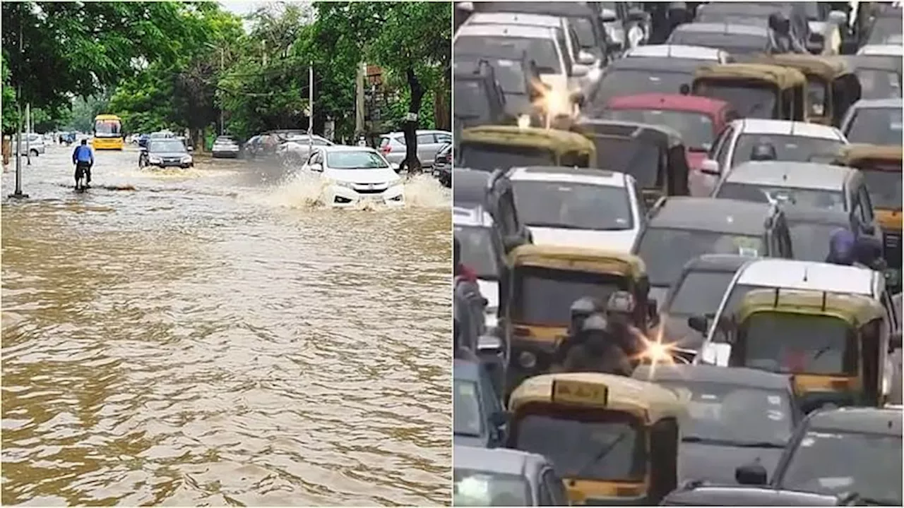 Weather: दिल्ली-एनसीआर में बारिश से सड़कें पानी से हुई लबालब, जलभराव से परेशान लोग; जाम में फंसे यात्री