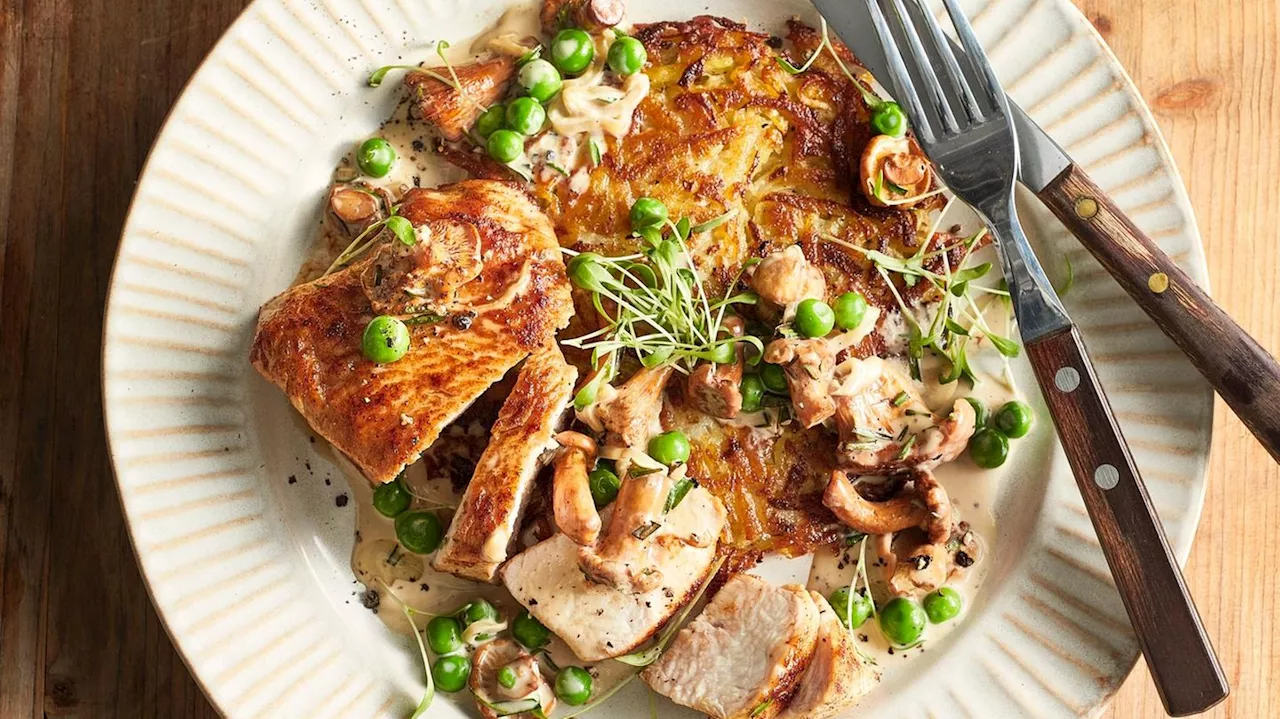 Putenfilet mit Kohlrabi-Rösti und Pilzrahm