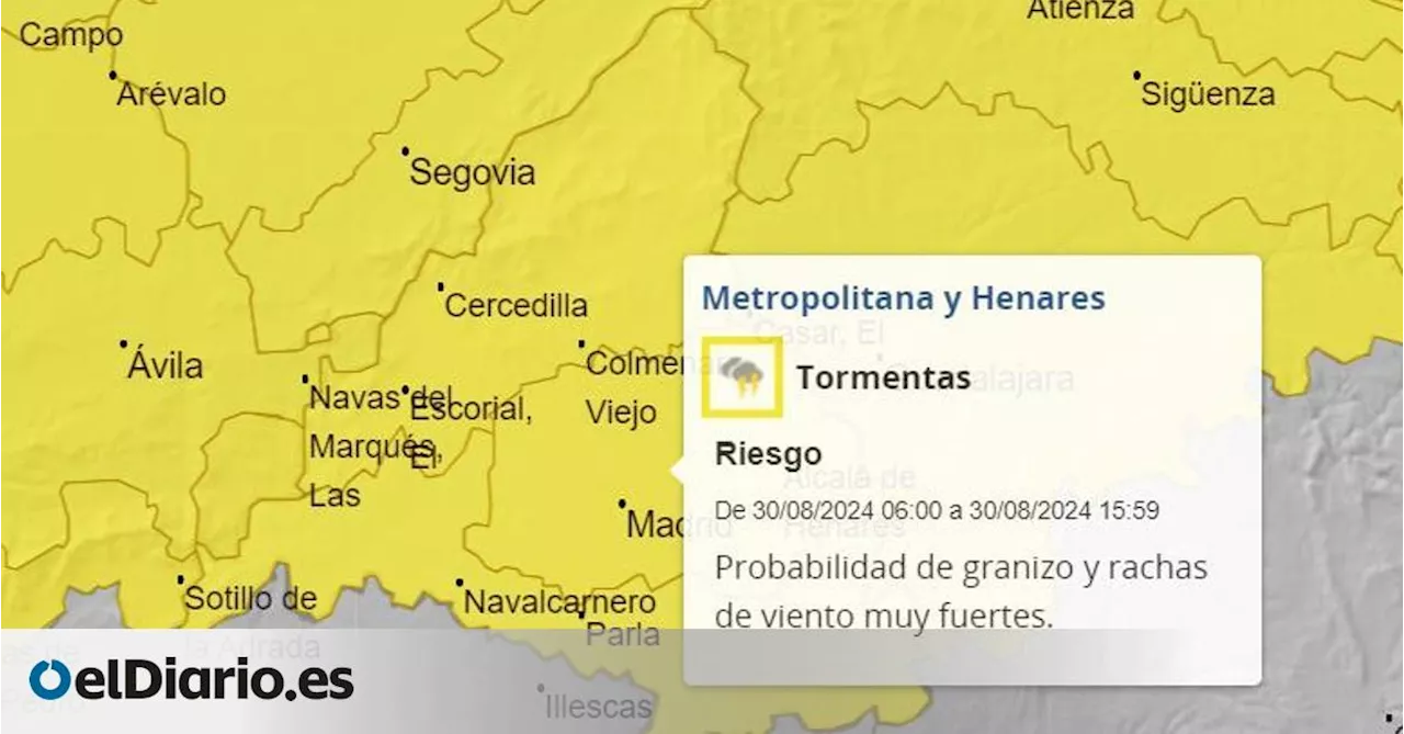 Aemet amplía hasta el viernes la alerta por tormentas y granizo sobre Madrid