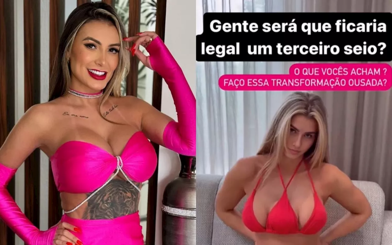 Andressa Urach cogita implante de terceiro seio após bifurcação de língua