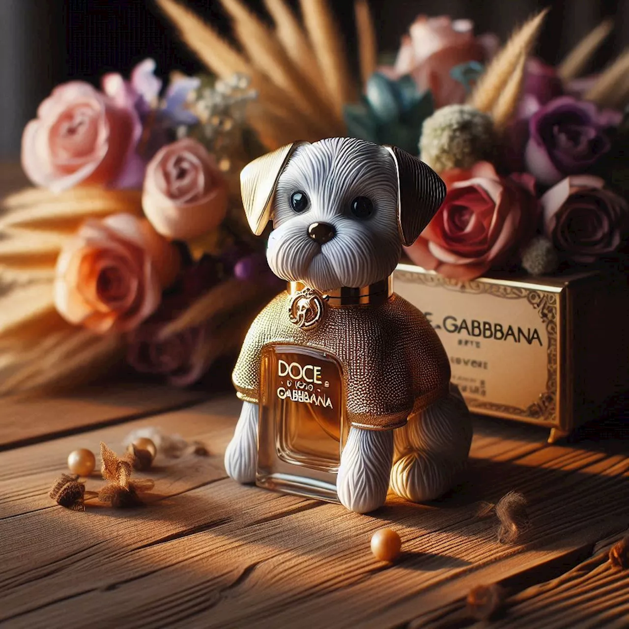 Consumidora exhibe fragancia para mascotas de Dolce & Gabbana