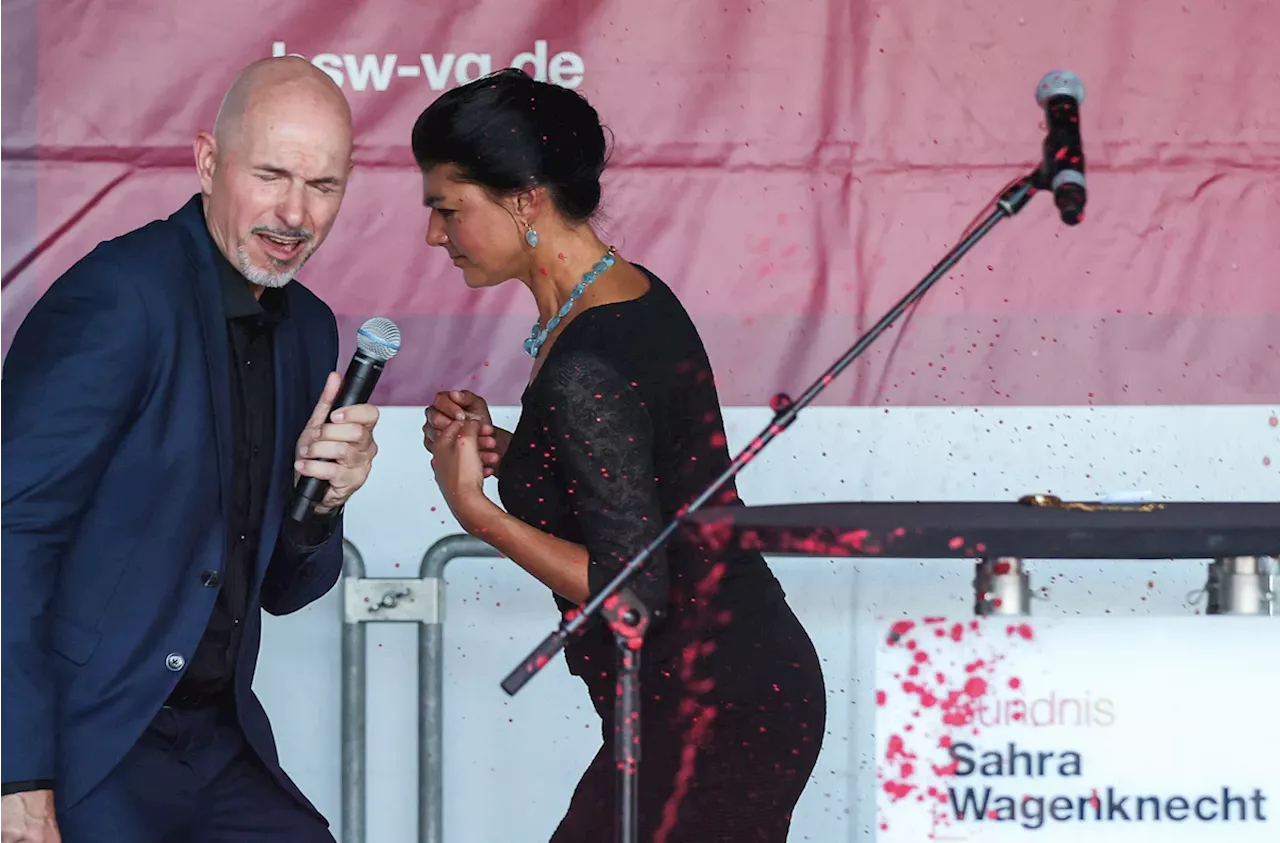 Wahl in Thüringen und Sachsen: Wagenknecht in Erfurt mit roter Farbe bespritzt