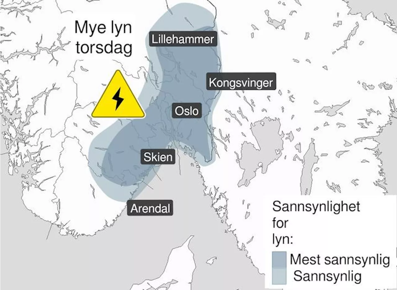 Farevarsel om mye lyn på Østlandet og i Agder