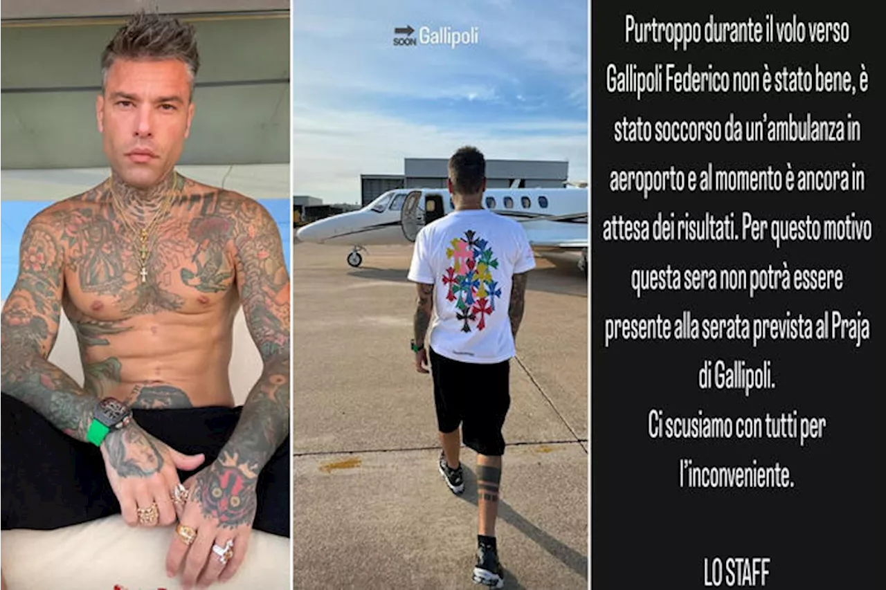 Fedez passa mal em voo e é hospitalizado no sul da Itália