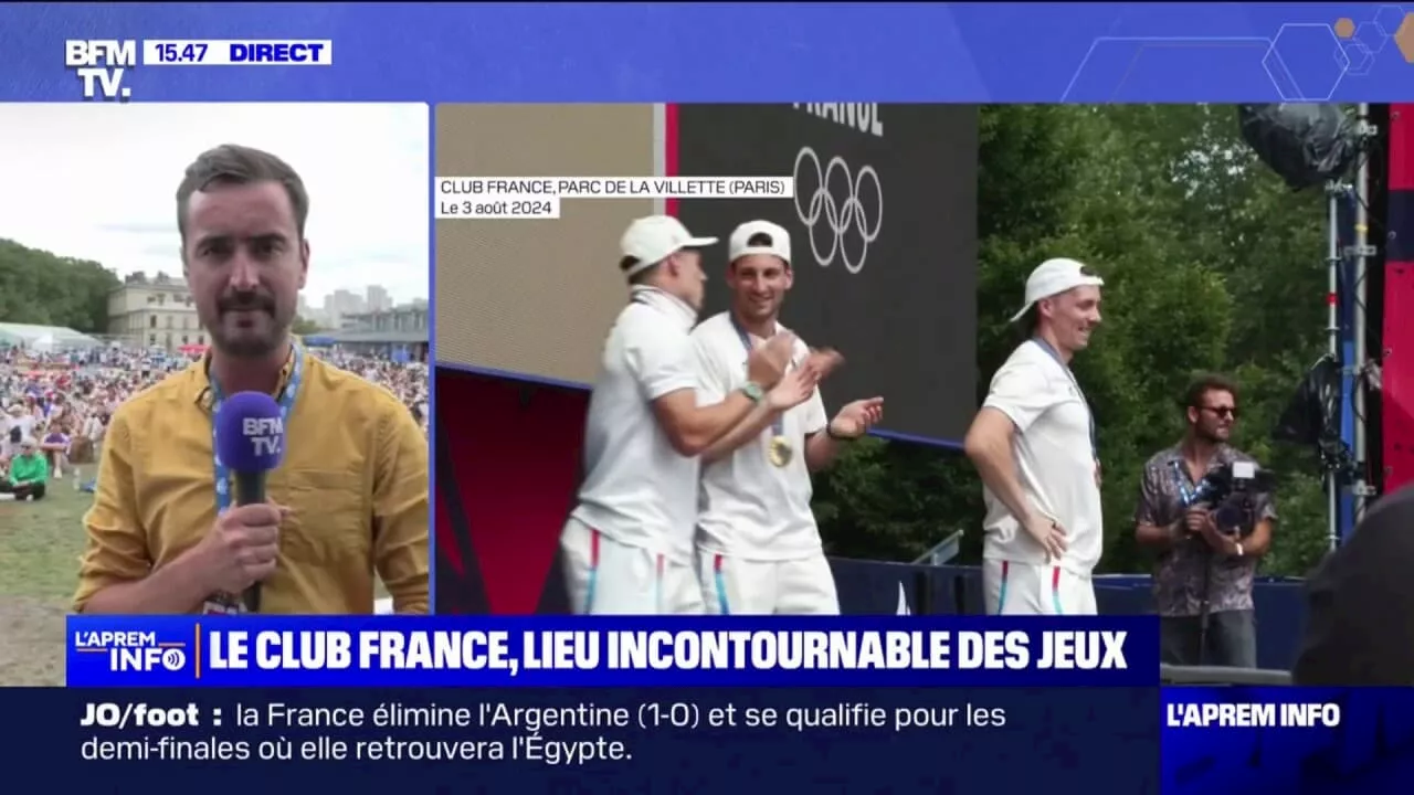 JO 2024: les trois champions français de BMX célèbrent leur victoire au Club France