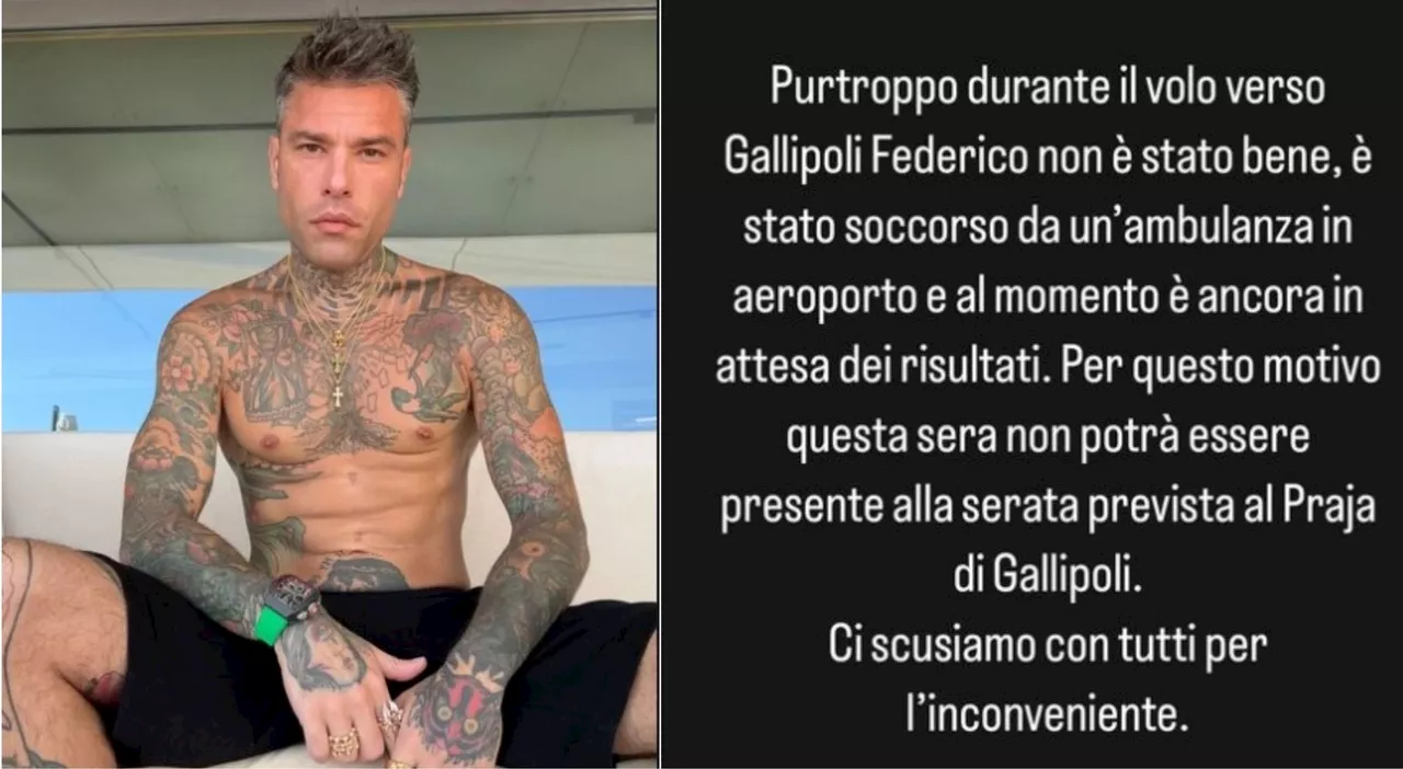 Fedez, nuovo malore sul suo jet privato: soccorso da un'ambulanza e ricoverato d'urgenza