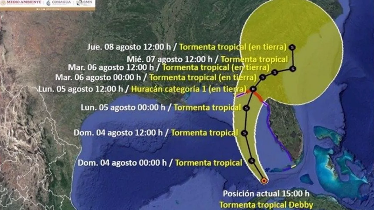 Debby, la nueva tormenta tropical en el Golfo de México; esta es su trayectoria