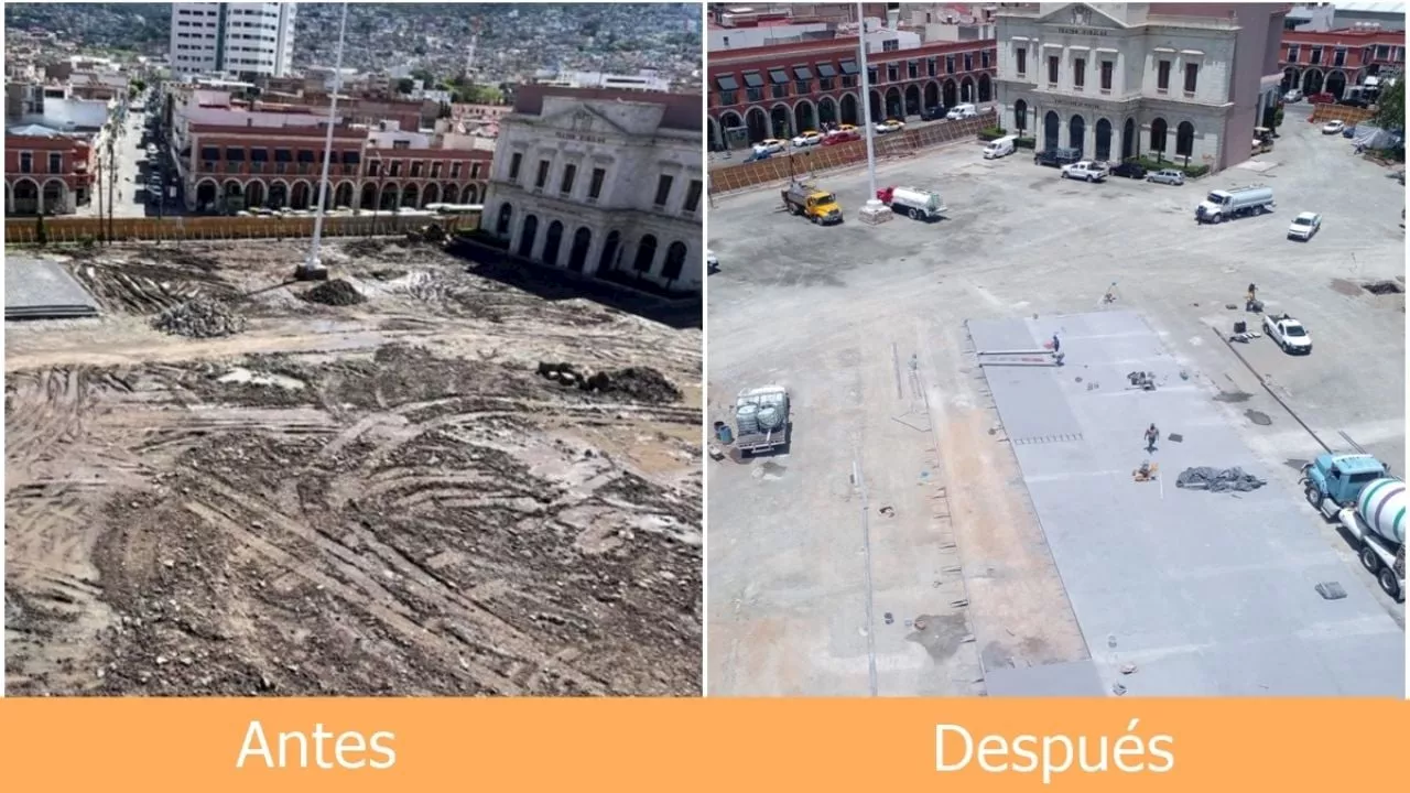 Plaza Juárez de Pachuca: así avanza la remodelación a 36 días de trabajos