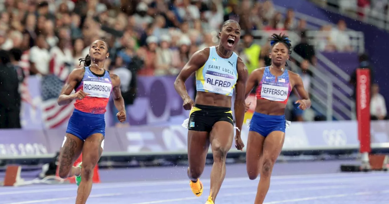 Julien Alfred upsets Sha'Carri Richardson to win women's 100 meters at Paris Olympics