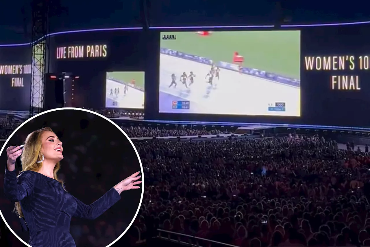 Adele stops concert for crowd to watch Olympic women's 100m final in wild scene