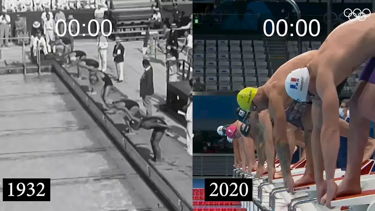 Stark difference between men's 100m freestyle from 1932 and 2020 Olympics is clear to see