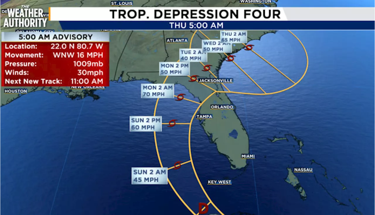 Tropical Depression 4 expected to become Tropical Storm Debby Saturday afternoon