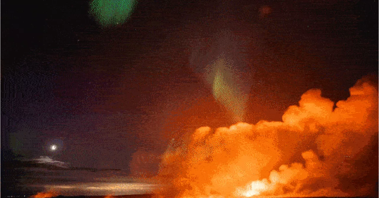 Breathtaking video shows northern lights above erupting volcano